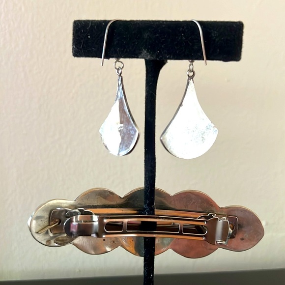 Vintage Mexican Alpaca Earring and Barrette Set - Picture 3 of 8